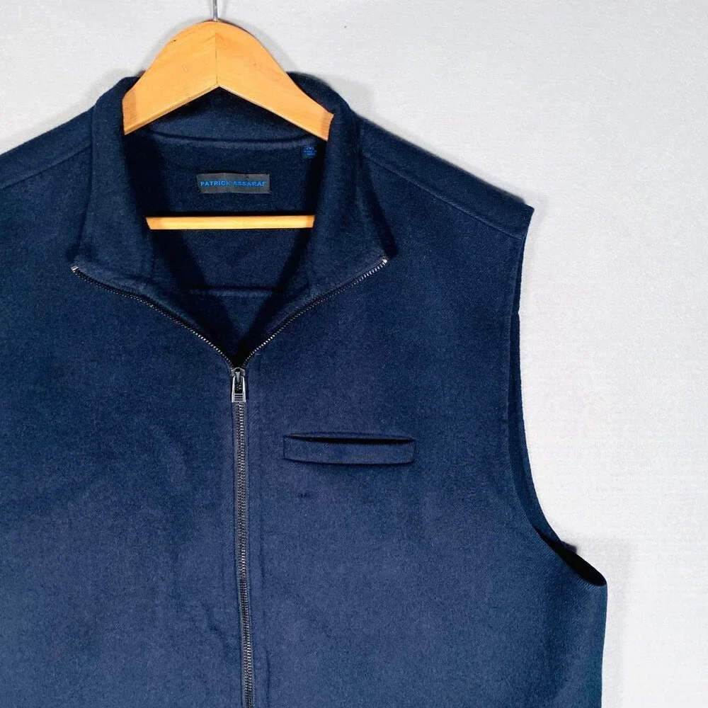 Patrick Assaraf Vest Mens 2XL Blue Wool Full Zip Sleeveless Pockets
